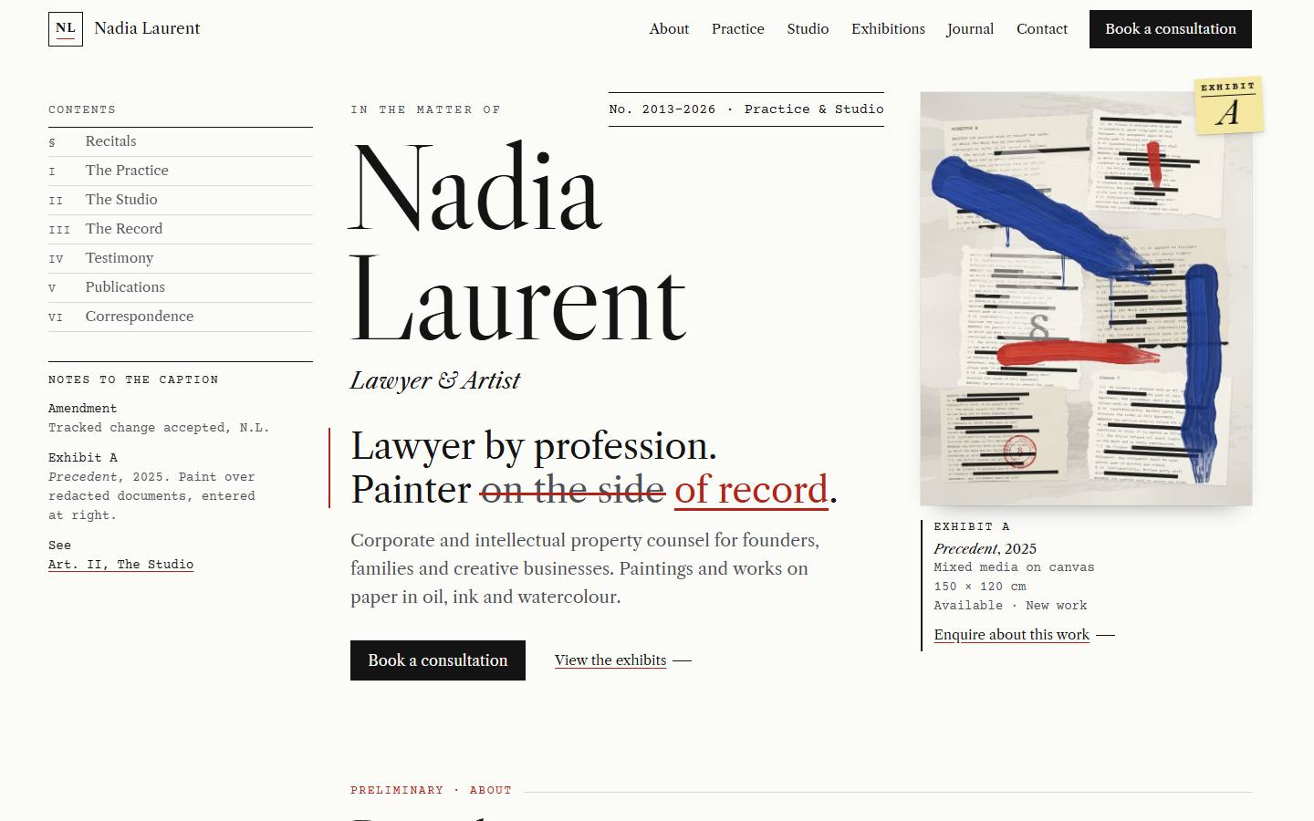 Exhibit A concept, desktop home page
